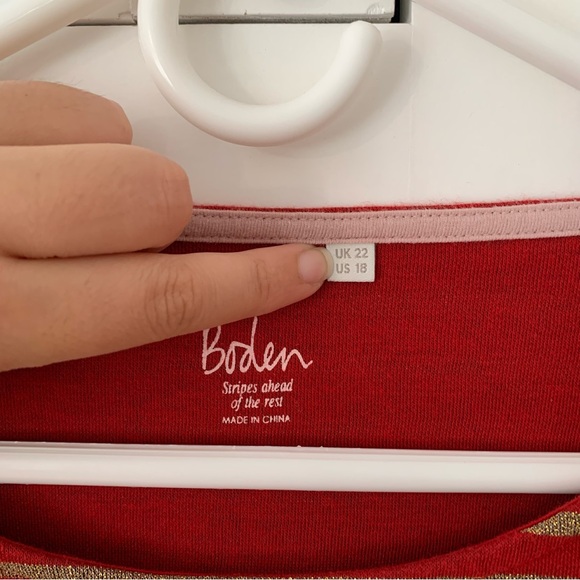 Boden Red Gold Metalic Stripes Long Sleeve Top Size 18 - Picture 4 of 9